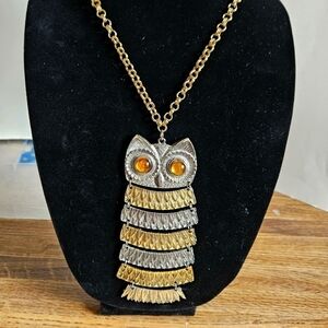 Celebrity Gold-tone & Silver-tone Owl Long Pendant Necklace